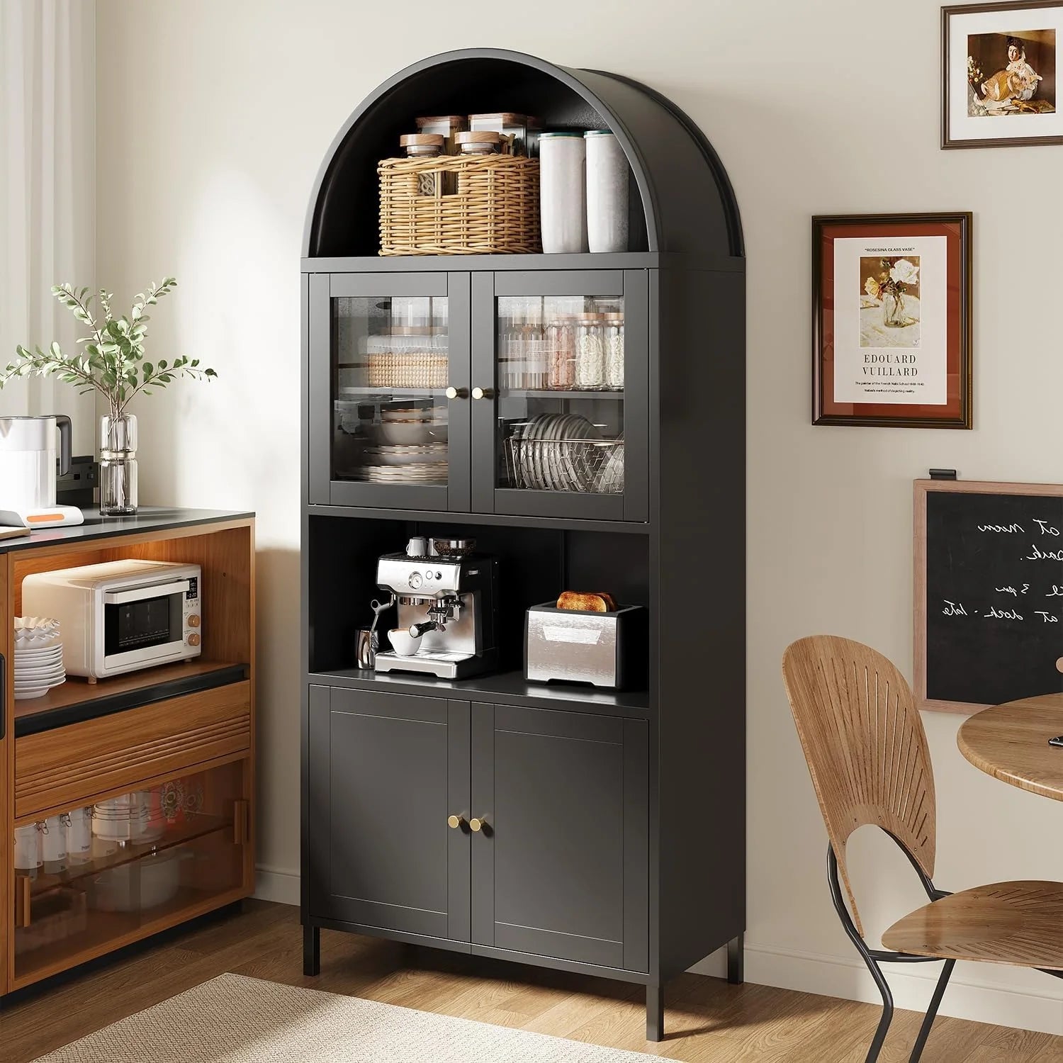 AECOJOY 73" Kitchen Pantry, Metal Arched Cabinet with Glass Door & Adjustable Shelves - Product image 2