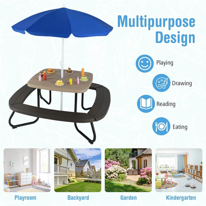 8-Person Kids Picnic Table Bench Set with Removable & Foldable Umbrella - Product image 6
