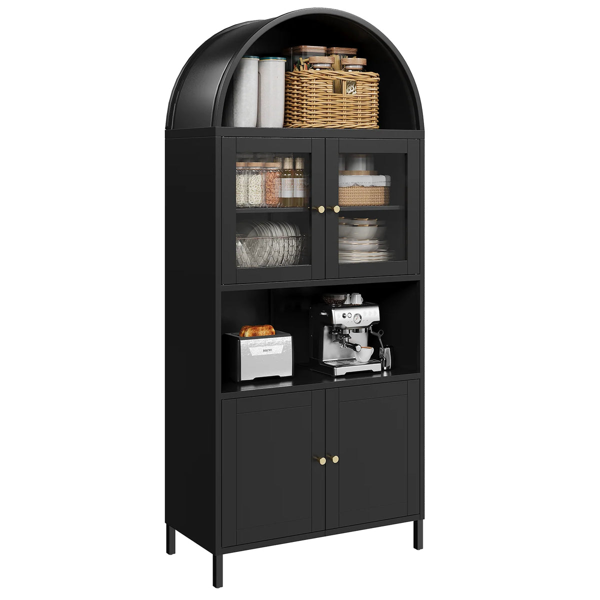 AECOJOY 73" Kitchen Pantry, Metal Arched Cabinet with Glass Door & Adjustable Shelves - Product image 1