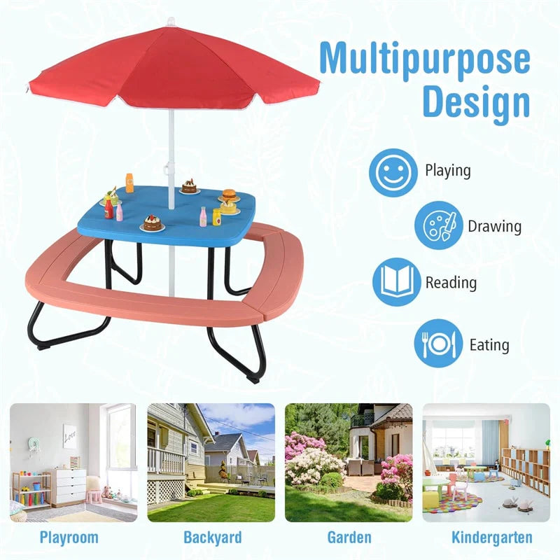 8-Person Kids Picnic Table Bench Set with Removable & Foldable Umbrella - Product image 31