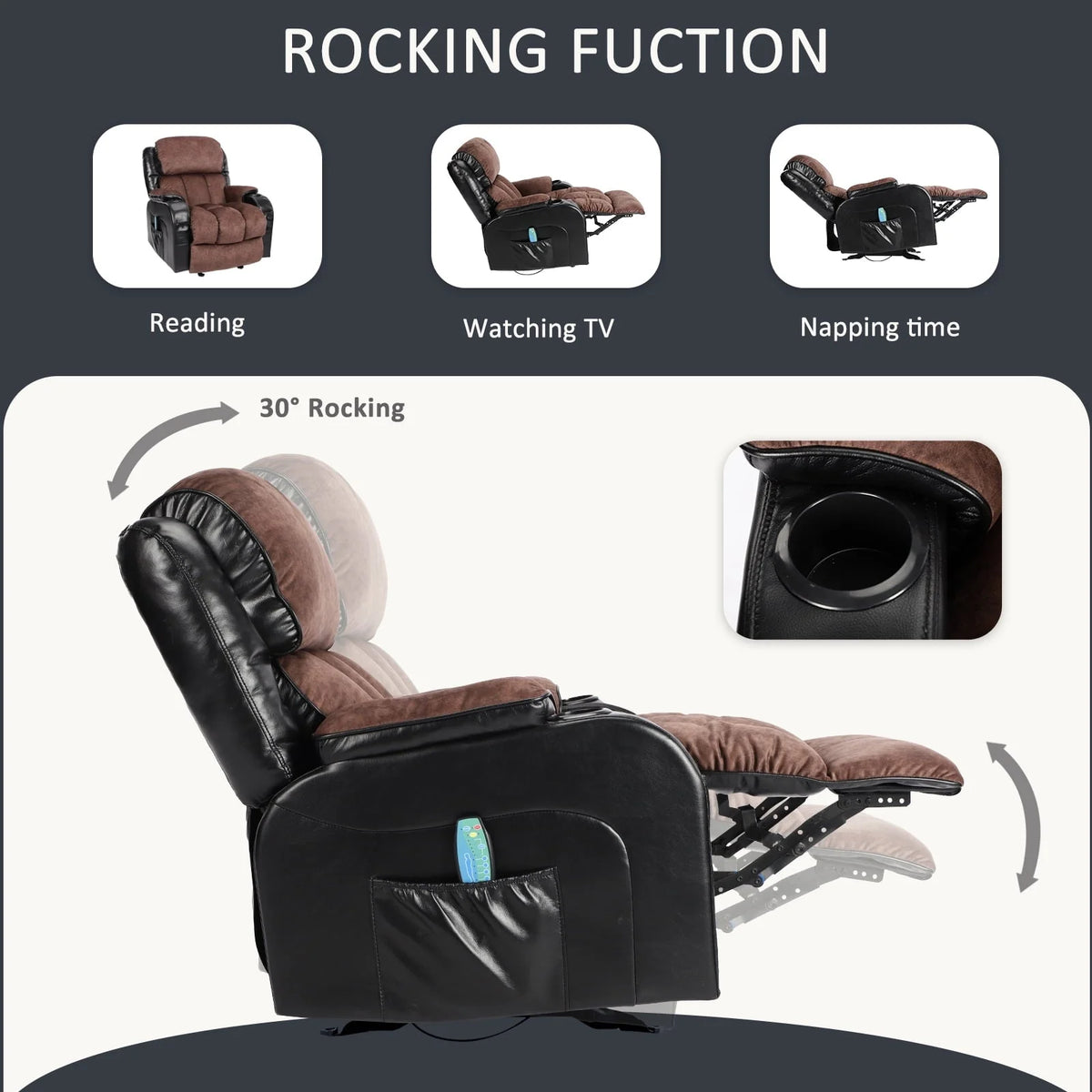 Leather Massage Recliner Chair, Modern Electric Power Rocker with Heated Massage, Ergonomic Lounge Chair - Product image 11
