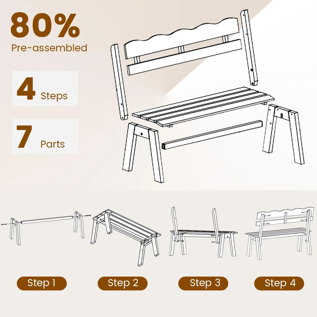 Tangkula 2 Person Patio Garden Bench with Waved Backrest and Slatted Seat - Product image 8