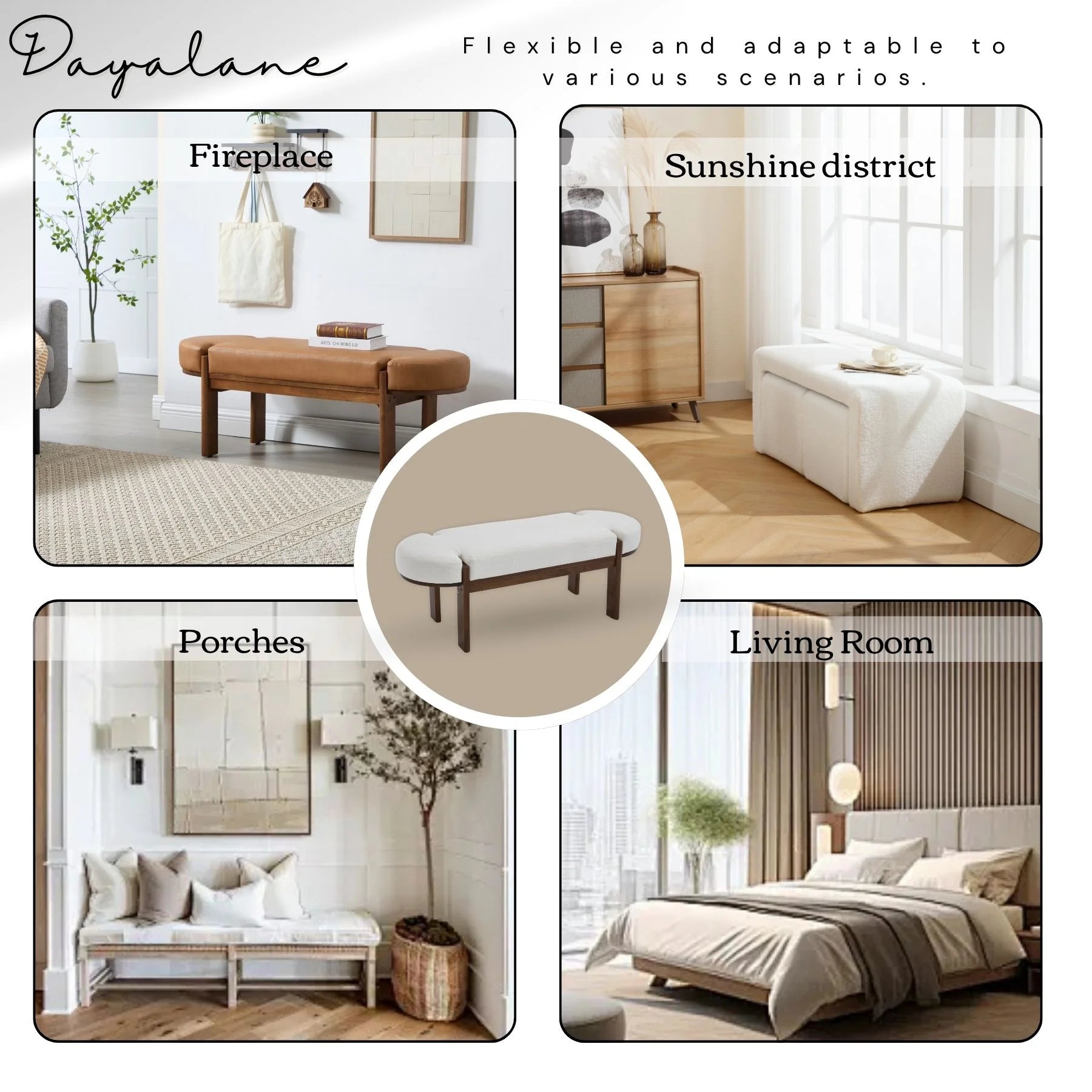 Dayalane 51" Modern Upholstered Bedroom Bench, Linen End of Bed Bench with Wooden Legs for Living Room - Product image 2