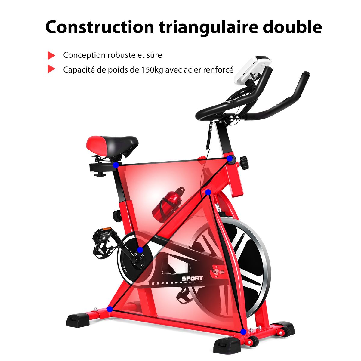 Indoor Exercise Bike with Flywheel 8 KG Silent Kettle Cup Holder LCD Screen Adjustable Saddle and Handlebar -
