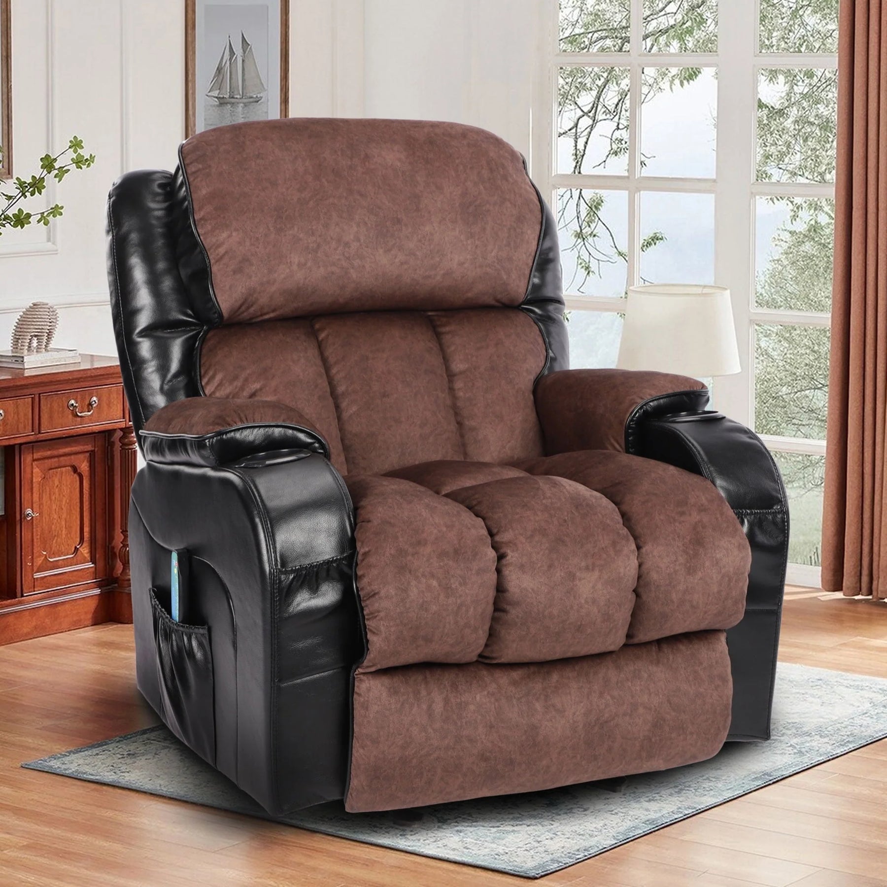 Leather Massage Recliner Chair, Modern Electric Power Rocker with Heated Massage, Ergonomic Lounge Chair - Product image 1