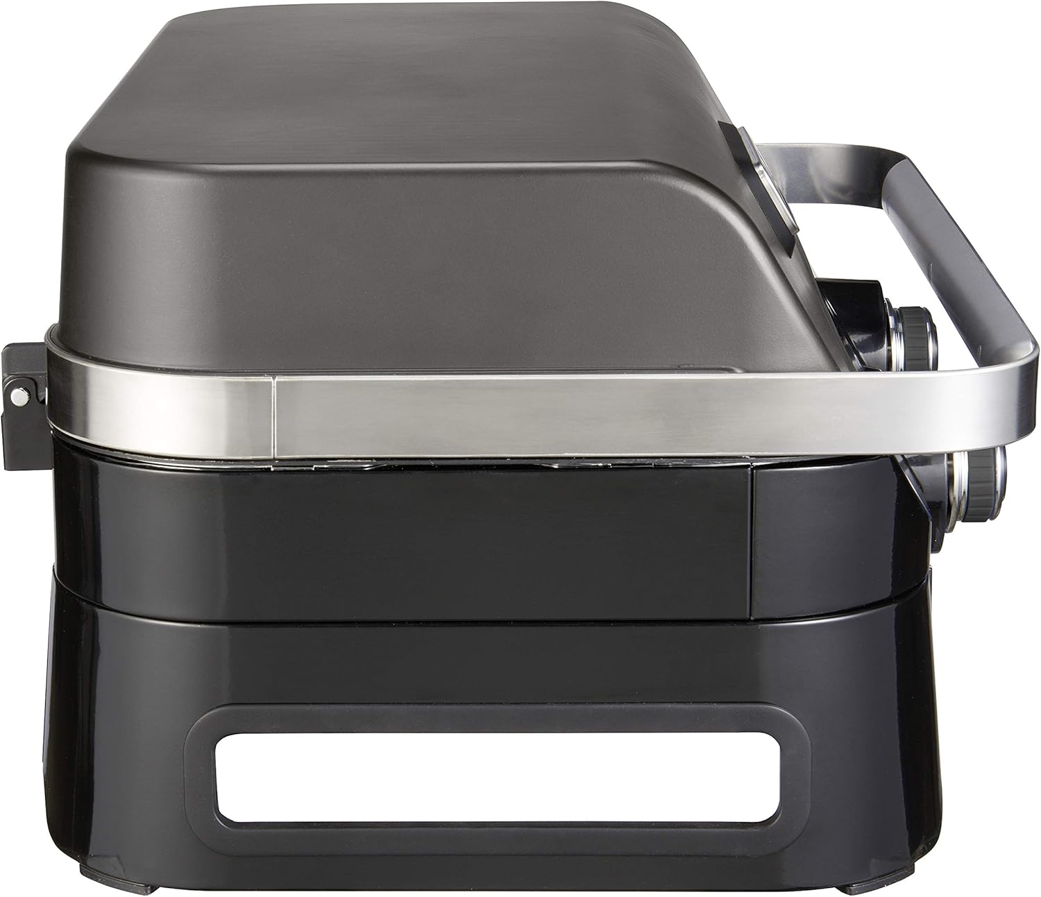 Attitude2go, Low Smoke Tabletop Barbecue, Portable BBQ, with Lid, Thermometer, and Cast Iron Grill, Power Supply: CV 470 Plus Gas Cartridge, Gray