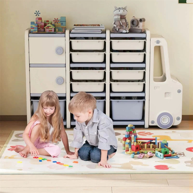 Truck-Shaped Kids Toy Storage Organizer with 11 Removable Bins, 2 Cabinets & Top Shelf - Product image 12
