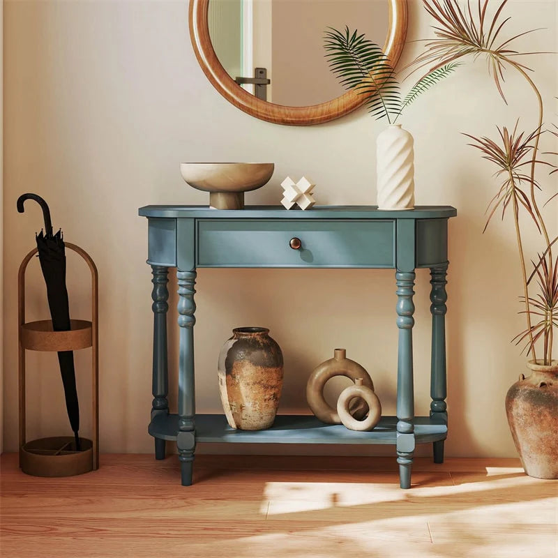36" 2-Tier Retro Console Table with Storage Drawer & Open Shelf, Solid Wood Narrow Entryway Sofa Table for - Product image 24