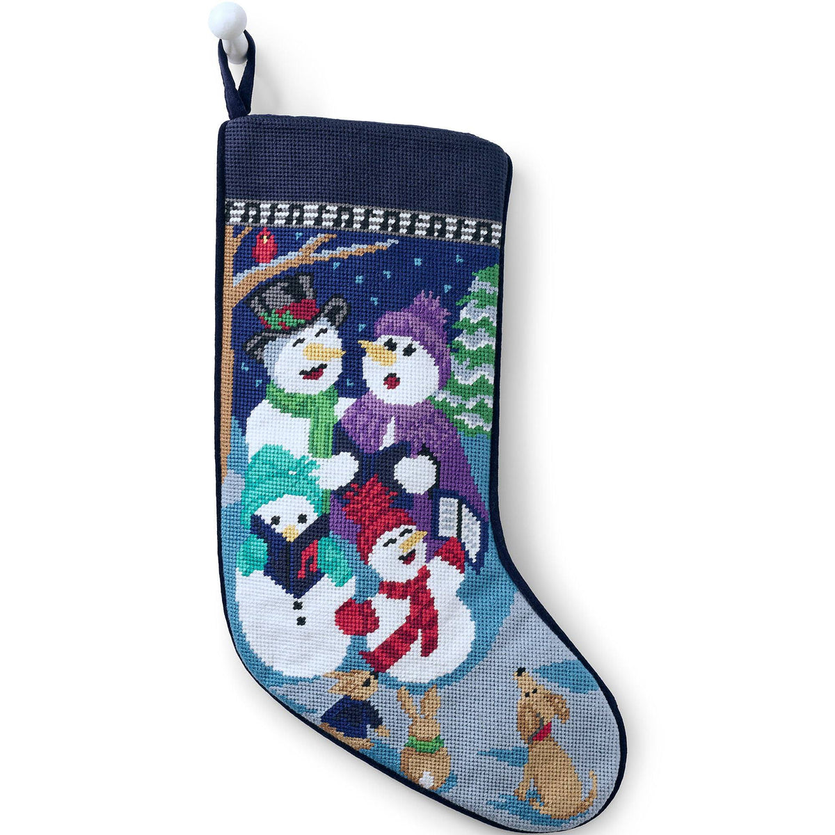 Lands' End Needlepoint Christmas Stocking, Singing Snowmen - Product image 1