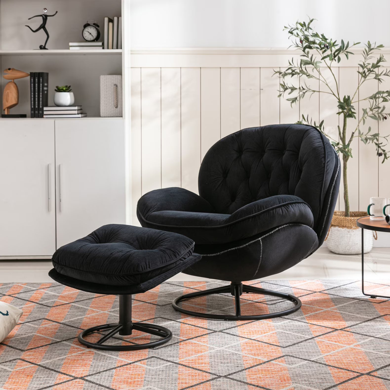 Velvet Swivel Accent Chair with Ottoman, Modern Chaise Lounge Chair with Metal Frame and Footstool - Product image 5