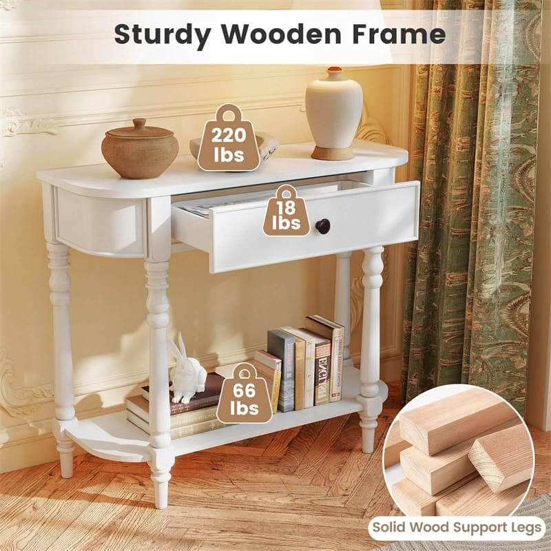 36" 2-Tier Retro Console Table with Storage Drawer & Open Shelf, Solid Wood Narrow Entryway Sofa Table for - Product image 11