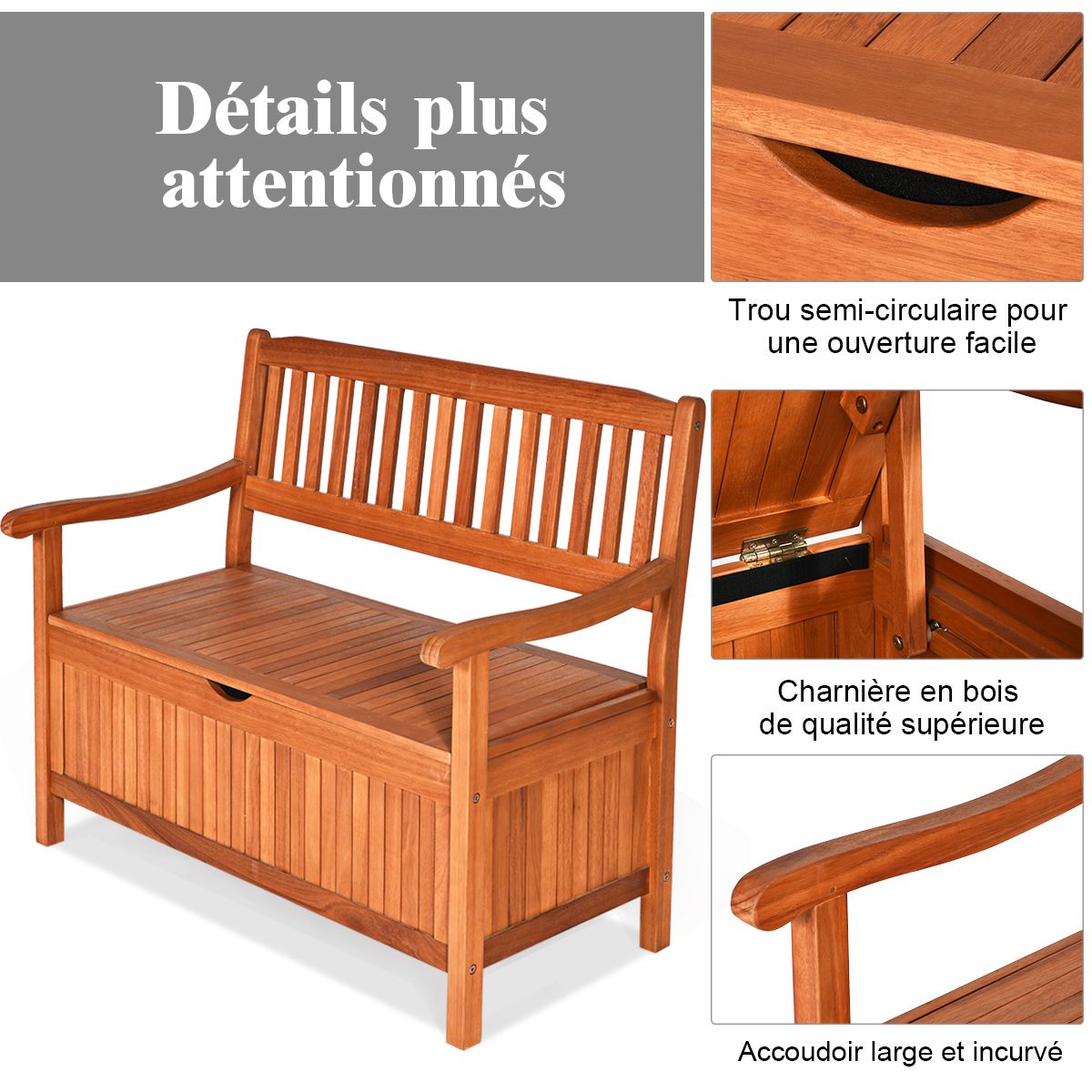 2-Seater Garden Bench 107 x 59 x 90 CM in Acacia Wood with Storage Compartment for Garden Terrace Balcony -
