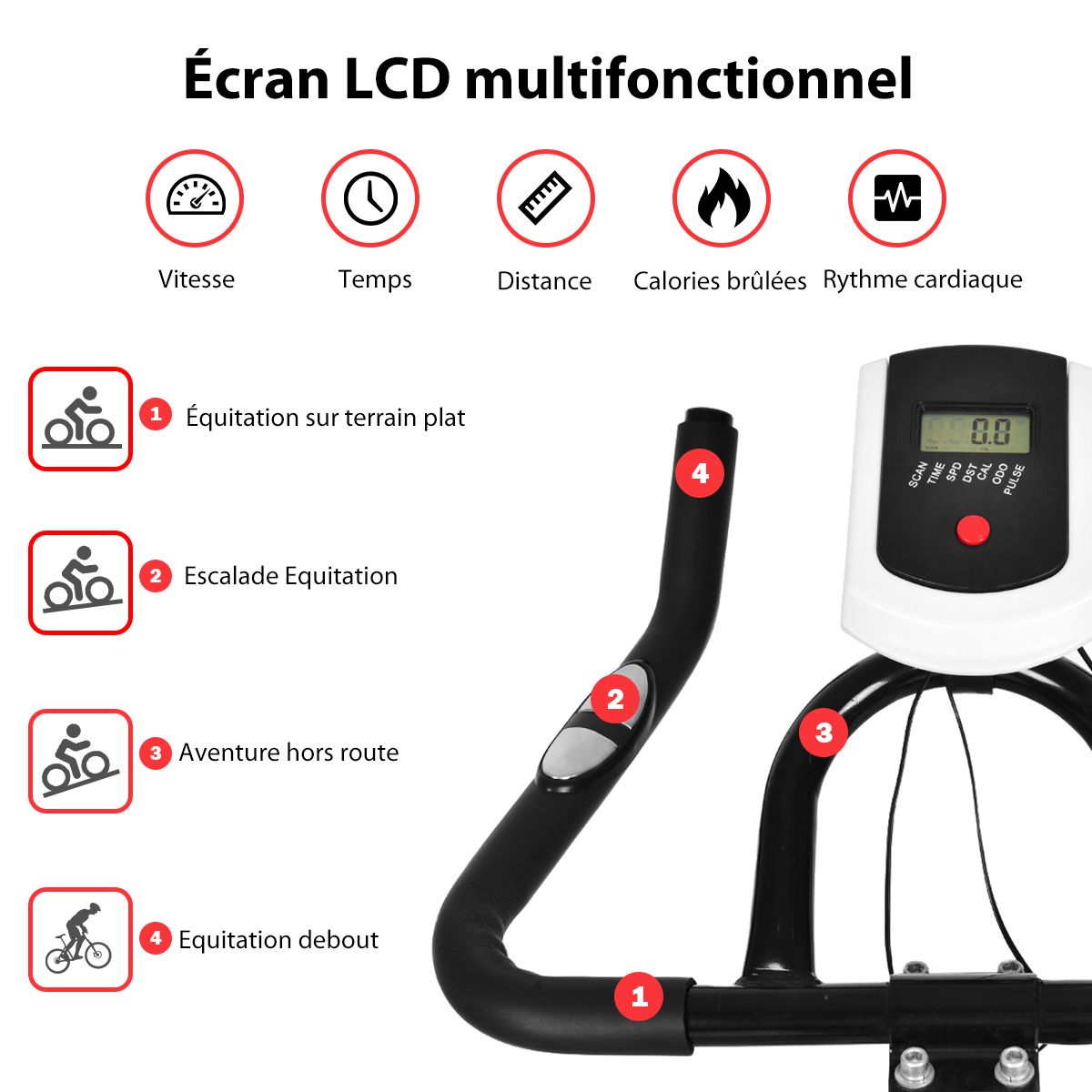 Indoor Exercise Bike with Flywheel 8 KG Silent Kettle Cup Holder LCD Screen Adjustable Saddle and Handlebar -