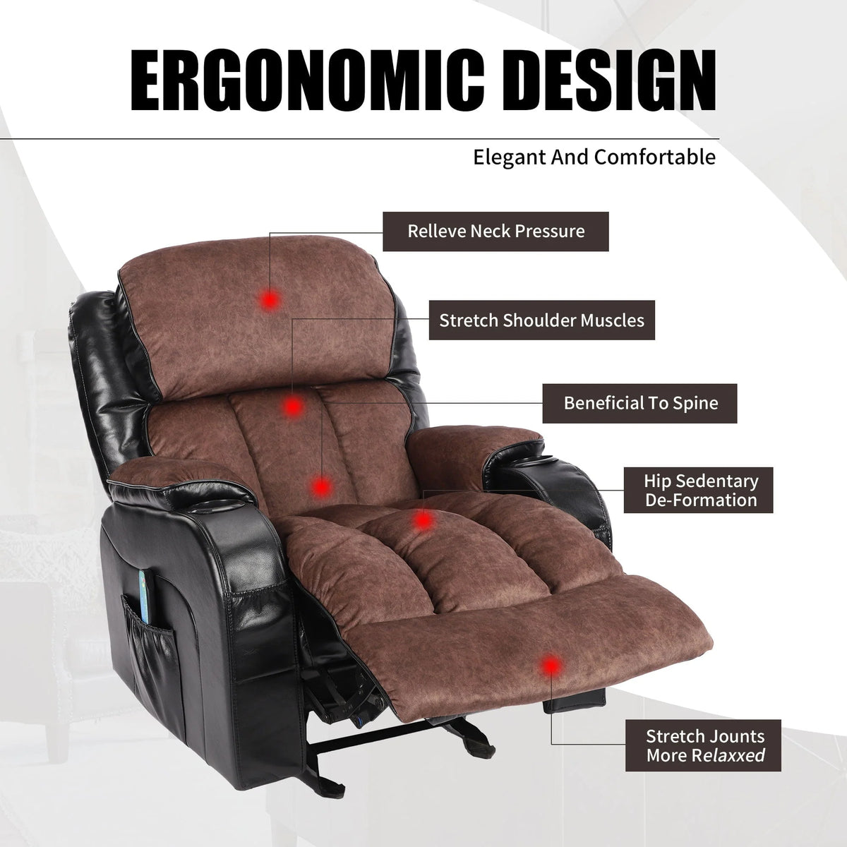 Leather Massage Recliner Chair, Modern Electric Power Rocker with Heated Massage, Ergonomic Lounge Chair - Product image 9