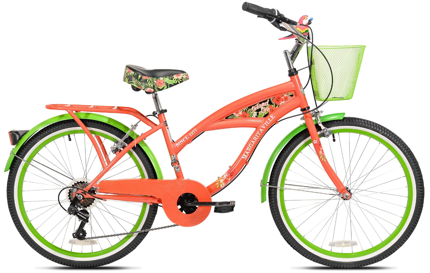 Margaritaville 24" Island Life Multi Speed Girl'S Bike, Coral/Green