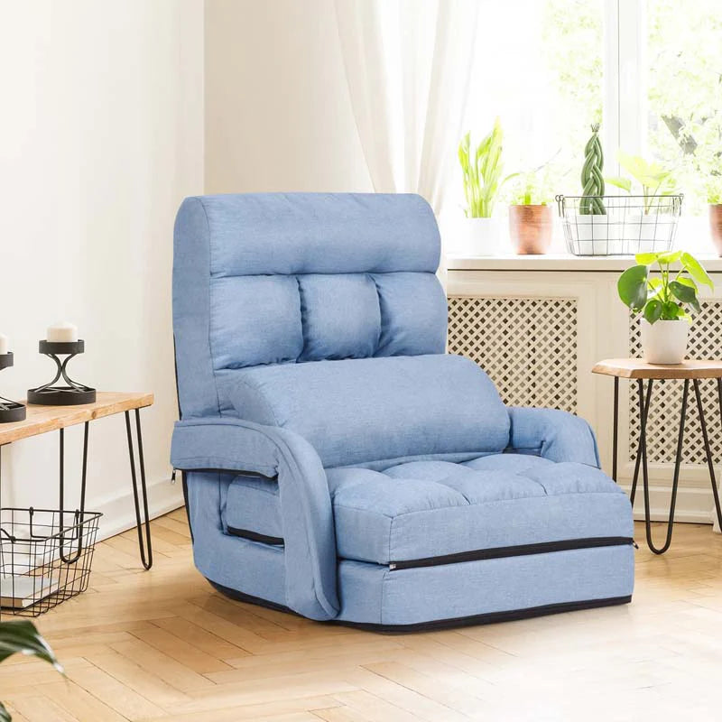 Folding Lazy Sofa Floor Chair with 6-Position Adjustable Backrest, Lumbar Pillow & Armrests - Product image 30