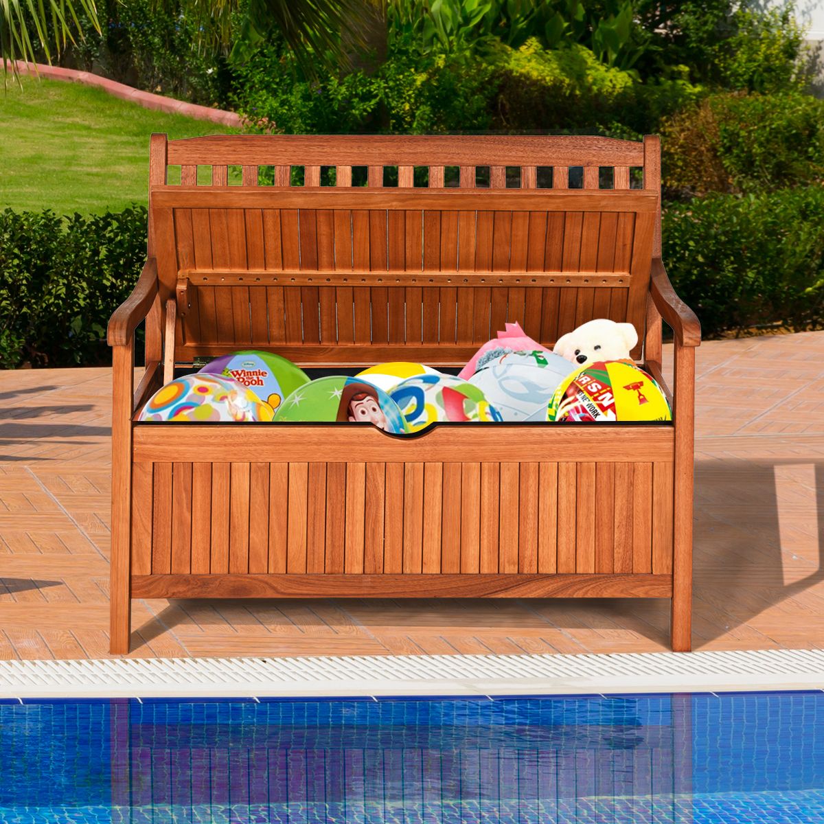 2-Seater Garden Bench 107 x 59 x 90 CM in Acacia Wood with Storage Compartment for Garden Terrace Balcony -