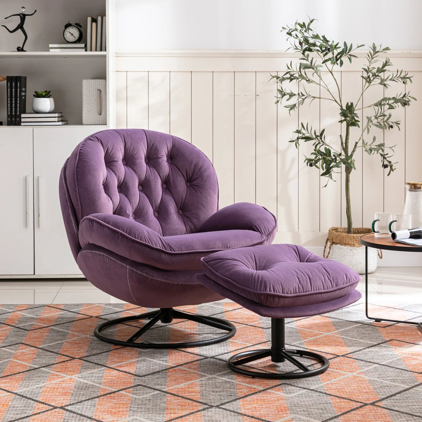Velvet Swivel Accent Chair with Ottoman, Modern Chaise Lounge Chair with Metal Frame and Footstool - Product image 27