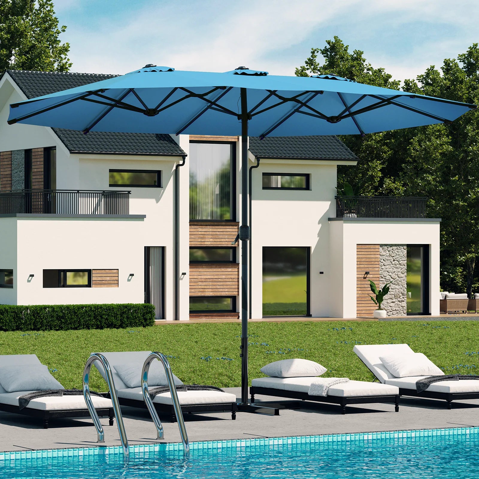 AECOJOY 15x9ft Double-Sided Patio Umbrella, Blue - Product image 2