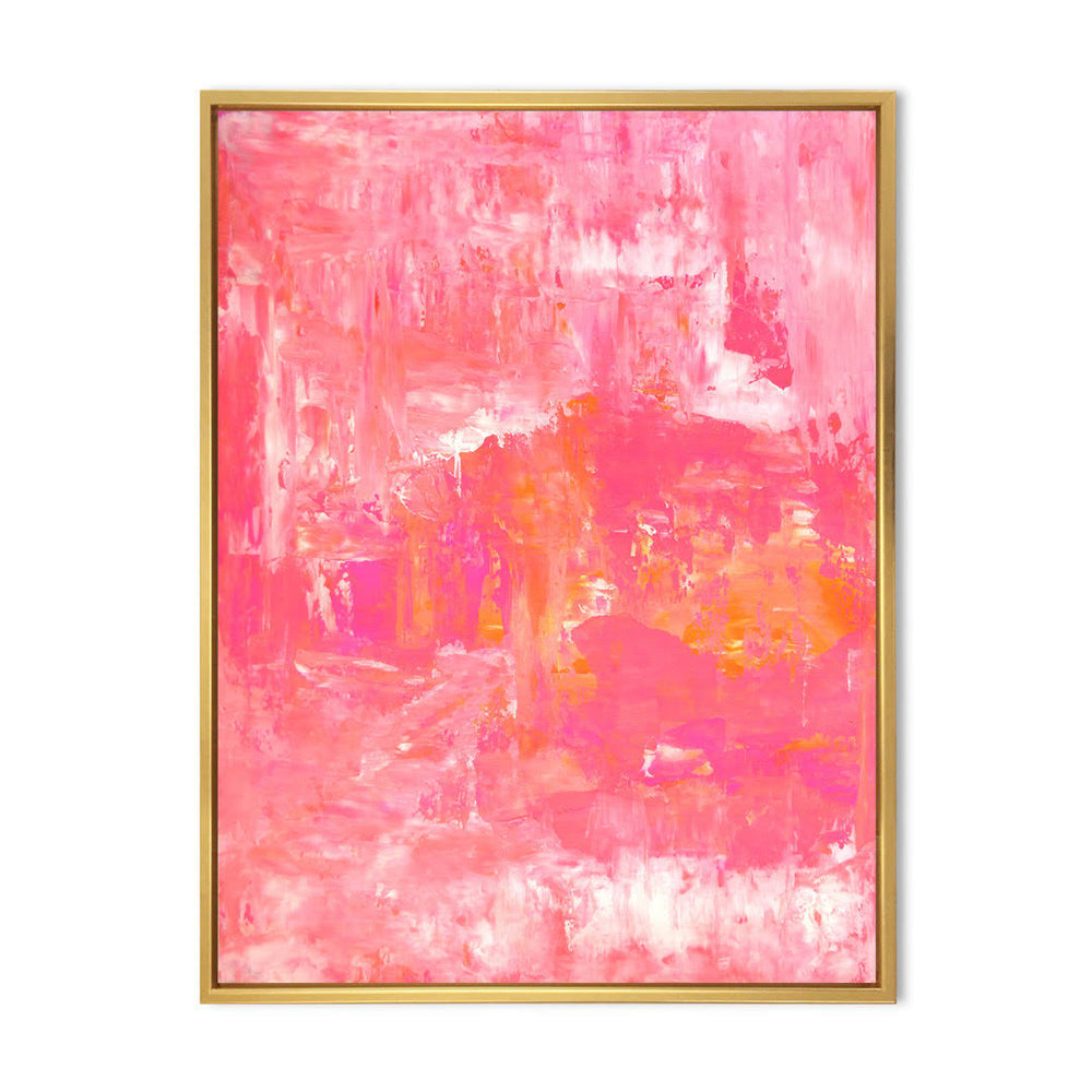 Orange and Pink Abstract Art Colorfields - Modern & Contemporary Canvas Wall Decor Wrought Studio Size: 36" H x 24" W x 1.5"D, Format: Gold Floater F