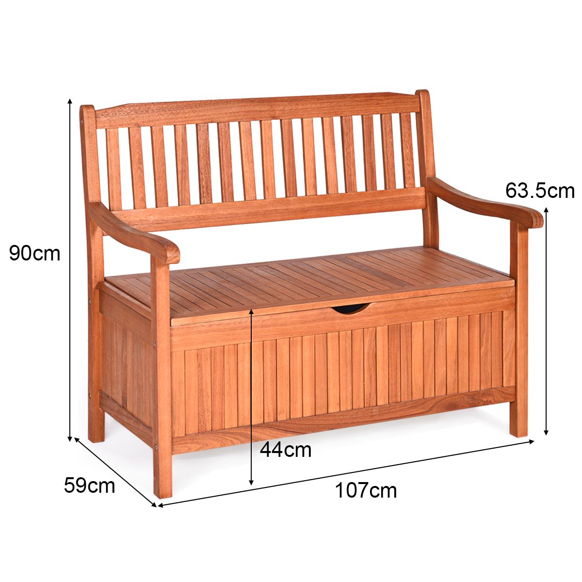 2-Seater Garden Bench 107 x 59 x 90 CM in Acacia Wood with Storage Compartment for Garden Terrace Balcony -