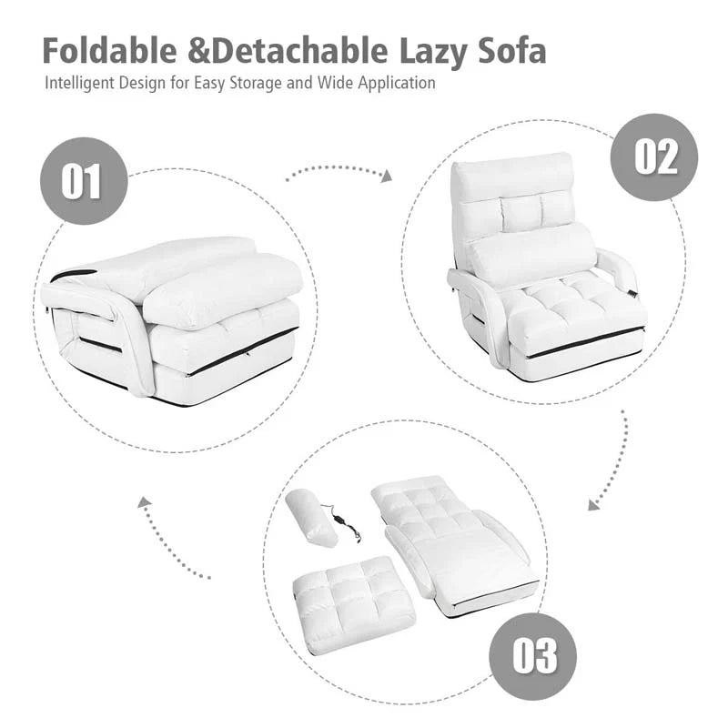 Folding Lazy Sofa Floor Chair with 6-Position Adjustable Backrest, Lumbar Pillow & Armrests - Product image 4