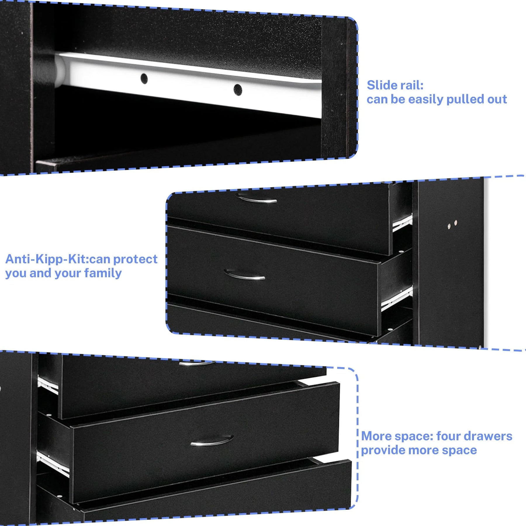 Segmart Black Chest of 4 Drawers, Wood Bedroom Furniture Chest Cabinet with Metal Handles for Kids Room - Product image 11