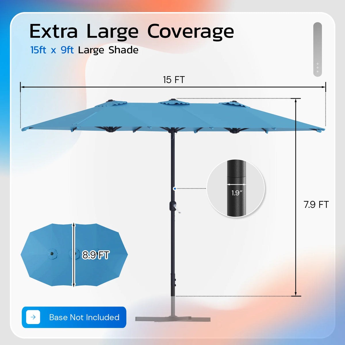 AECOJOY 15x9ft Double-Sided Patio Umbrella, Blue - Product image 3