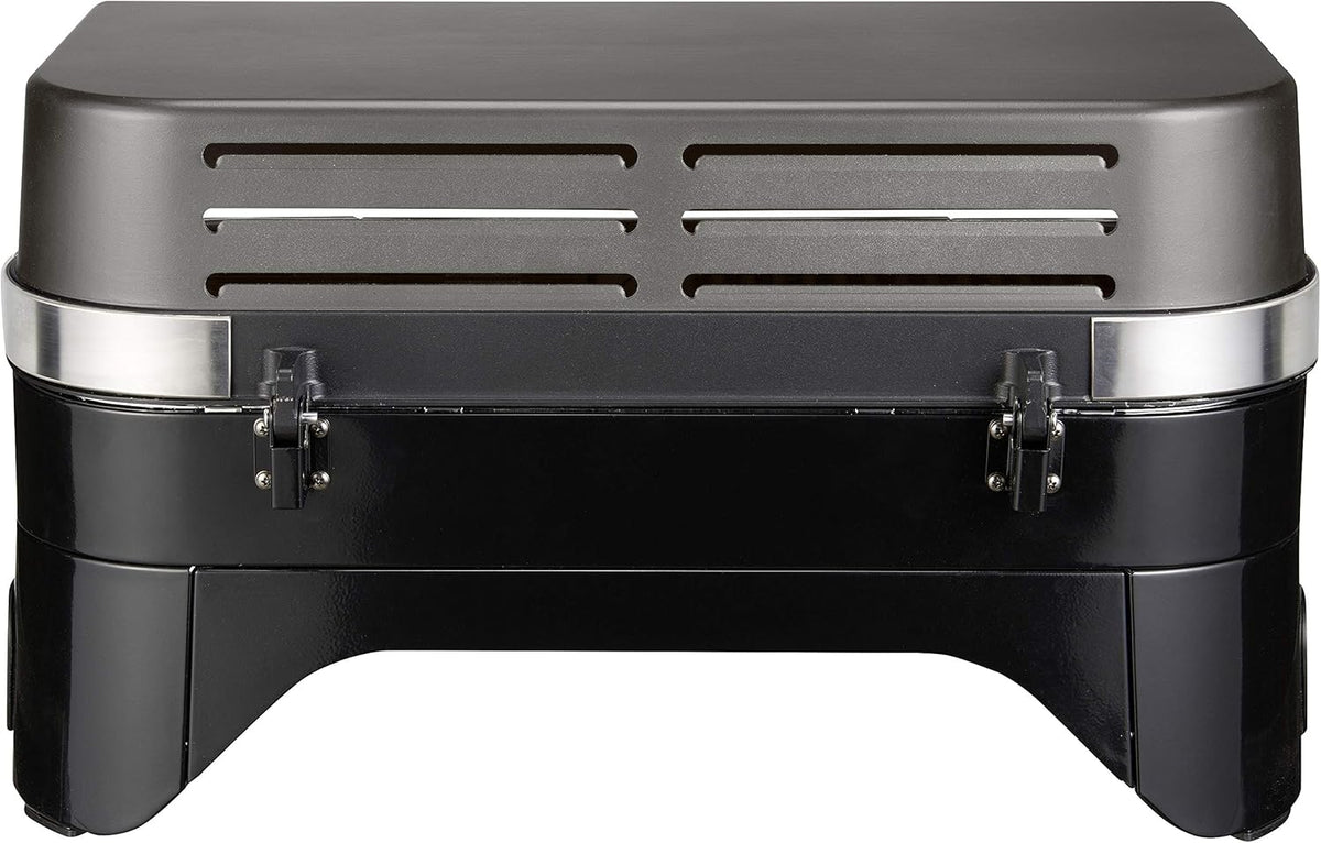 Attitude2go, Low Smoke Tabletop Barbecue, Portable BBQ, with Lid, Thermometer, and Cast Iron Grill, Power Supply: CV 470 Plus Gas Cartridge, Gray