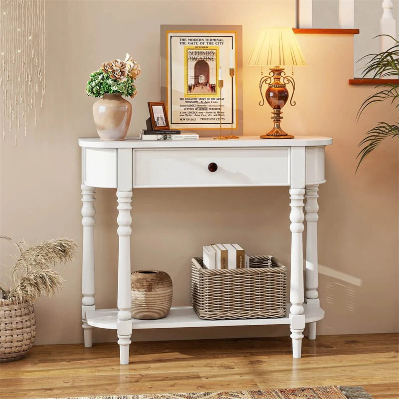 36" 2-Tier Retro Console Table with Storage Drawer & Open Shelf, Solid Wood Narrow Entryway Sofa Table for - Product image 12