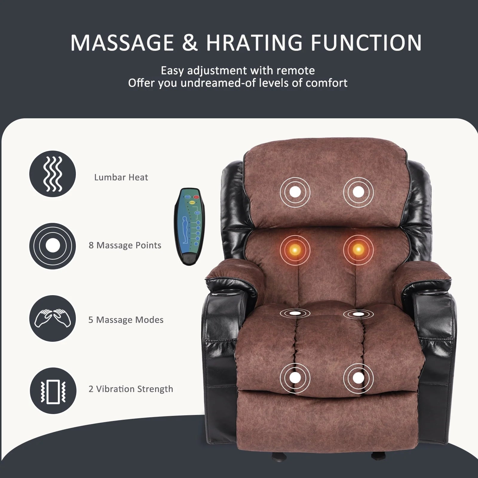 Leather Massage Recliner Chair, Modern Electric Power Rocker with Heated Massage, Ergonomic Lounge Chair - Product image 12