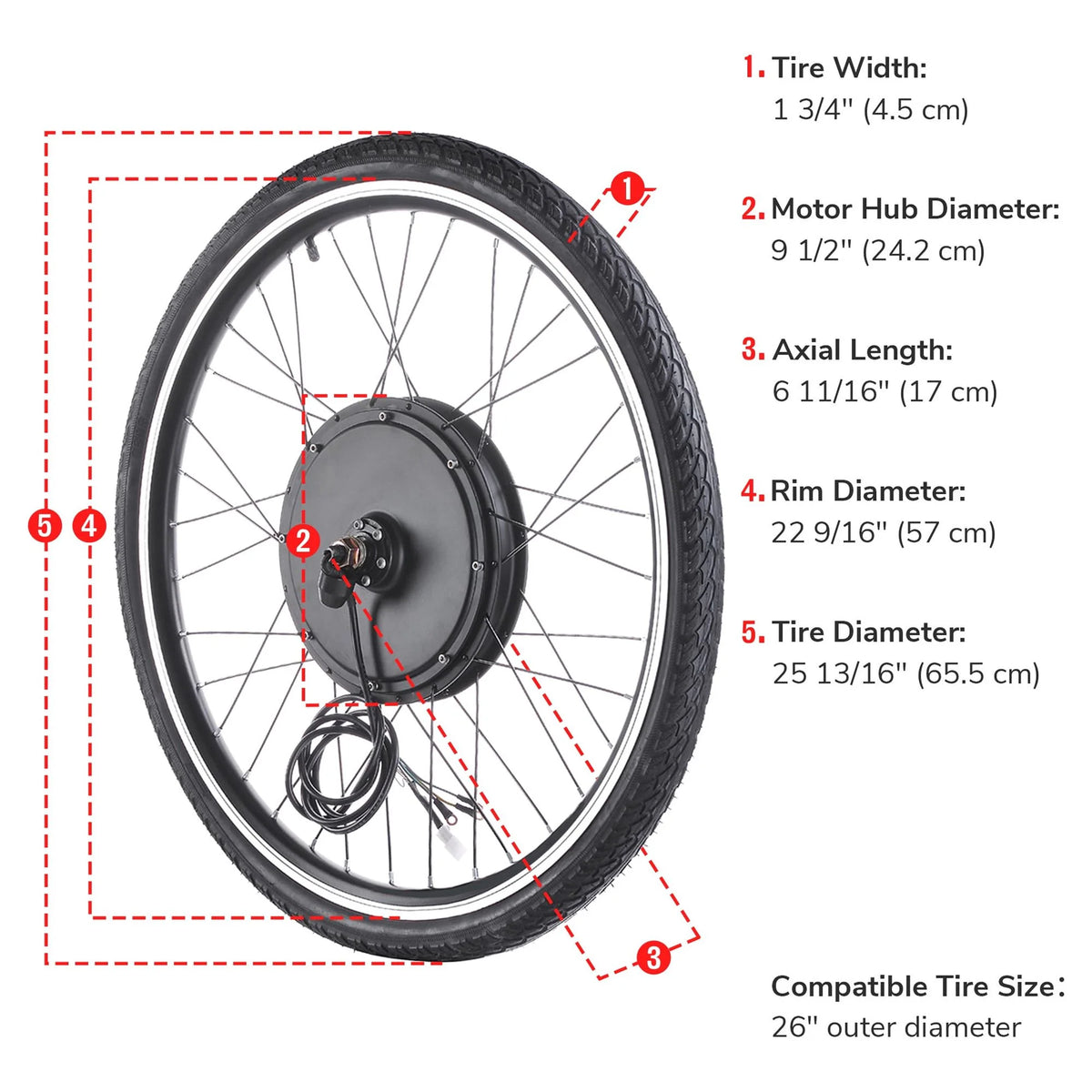 Yescom Electric Bike Conversion Kit 48V 1000W 26" Front Wheel E - Bike Conversion Kit Dual Mode Controller - Product image 5
