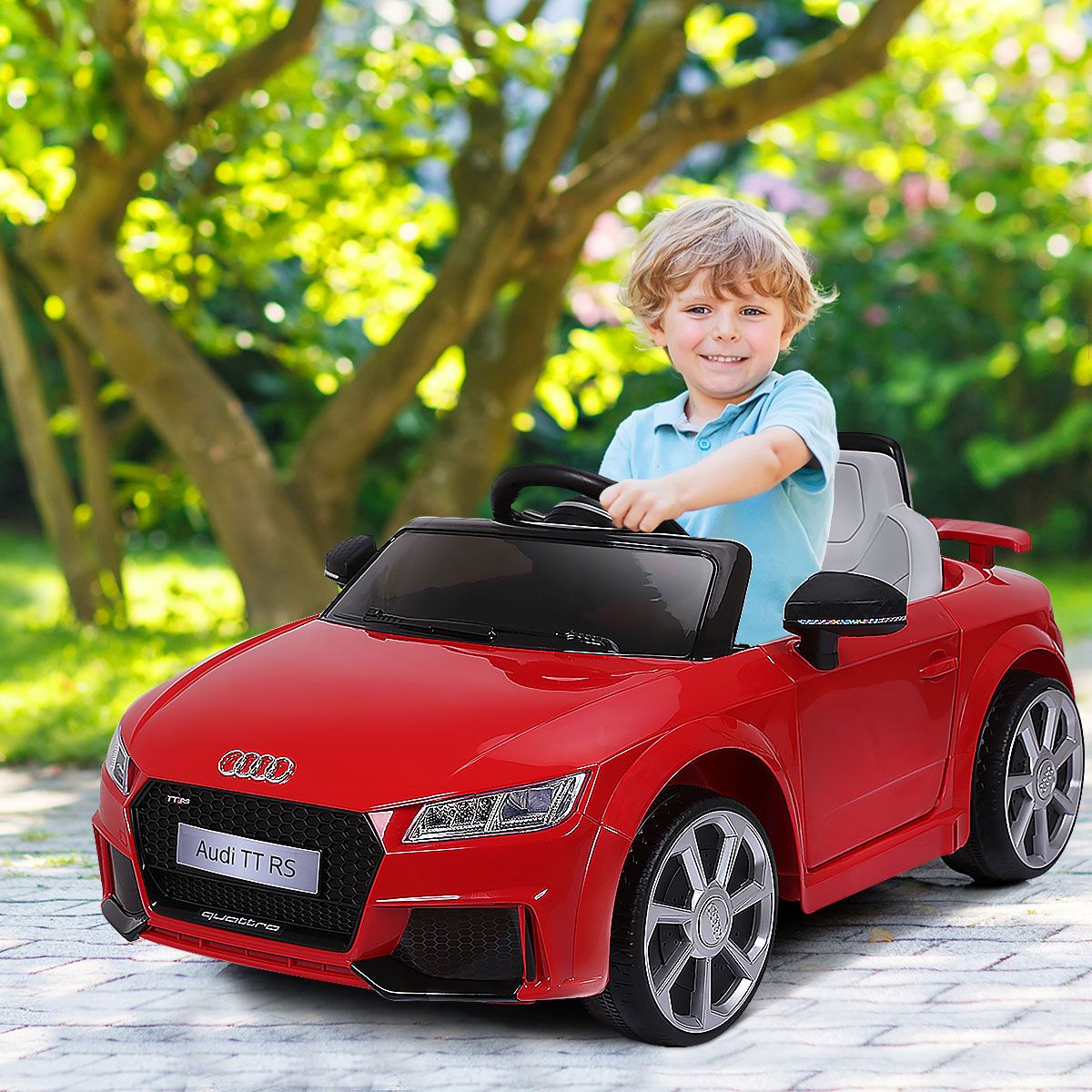 TTRS Electric Car for Children 12V Max. 5 Km/h Double Door with 2.4G Remote Control White/Red -