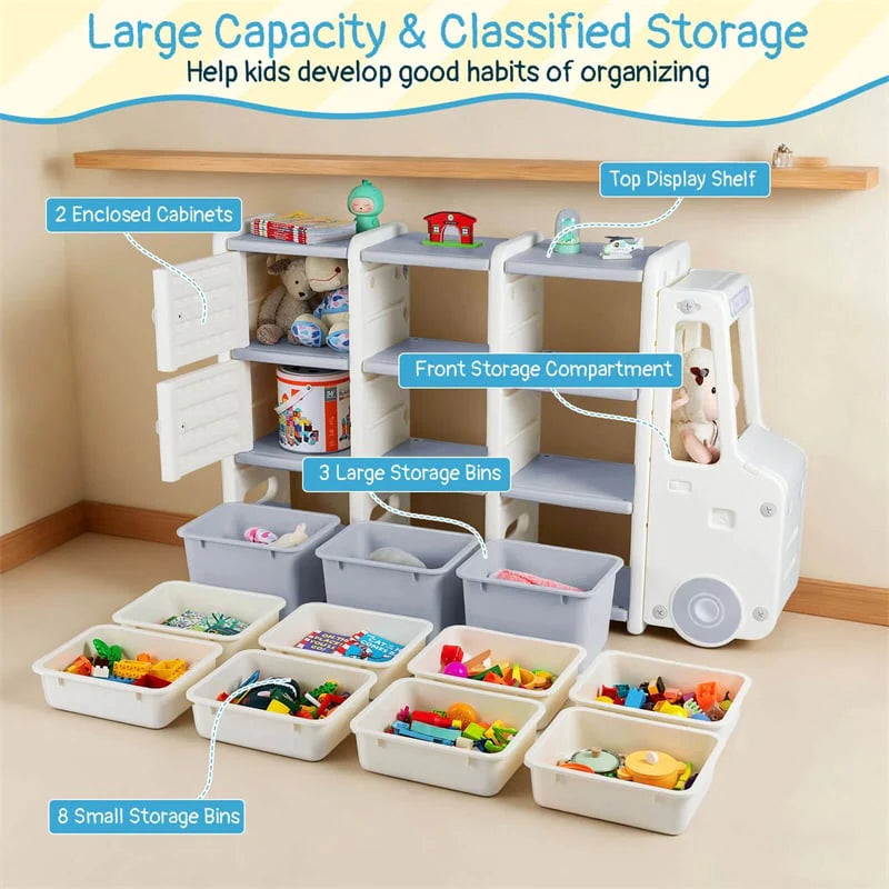Truck-Shaped Kids Toy Storage Organizer with 11 Removable Bins, 2 Cabinets & Top Shelf - Product image 7