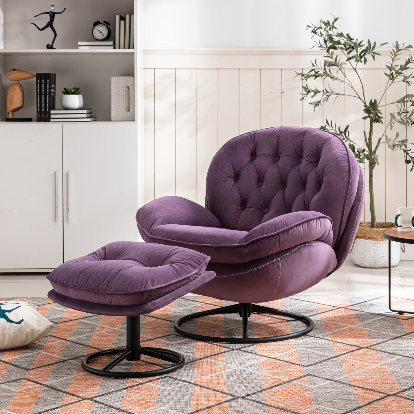 Velvet Swivel Accent Chair with Ottoman, Modern Chaise Lounge Chair with Metal Frame and Footstool - Product image 7