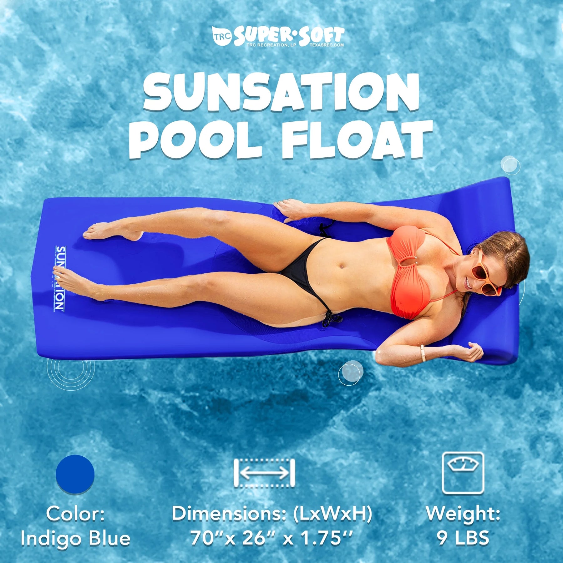 TRC Recreation Sunsation 1.75" Thick Foam Swimming Pool Lounge Float, Navy - Product image 68