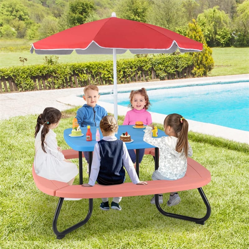 8-Person Kids Picnic Table Bench Set with Removable & Foldable Umbrella - Product image 32