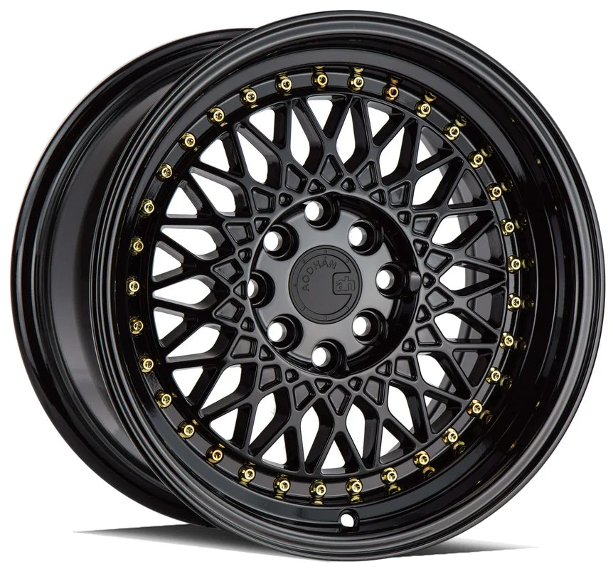 Aodhan AH05 16" 4x100/114.3 Full Gloss Black (Gold Rivet)