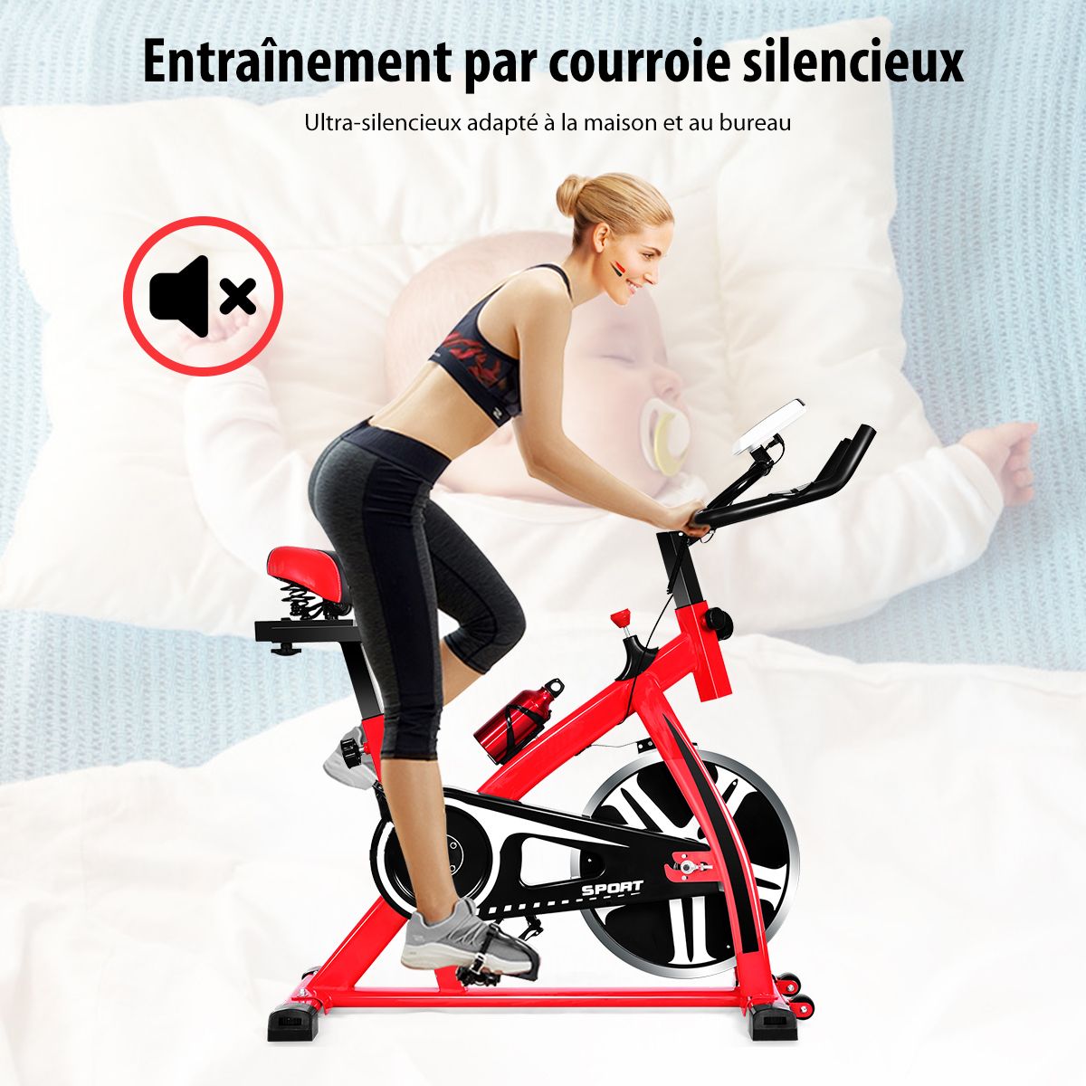 Indoor Exercise Bike with Flywheel 8 KG Silent Kettle Cup Holder LCD Screen Adjustable Saddle and Handlebar -