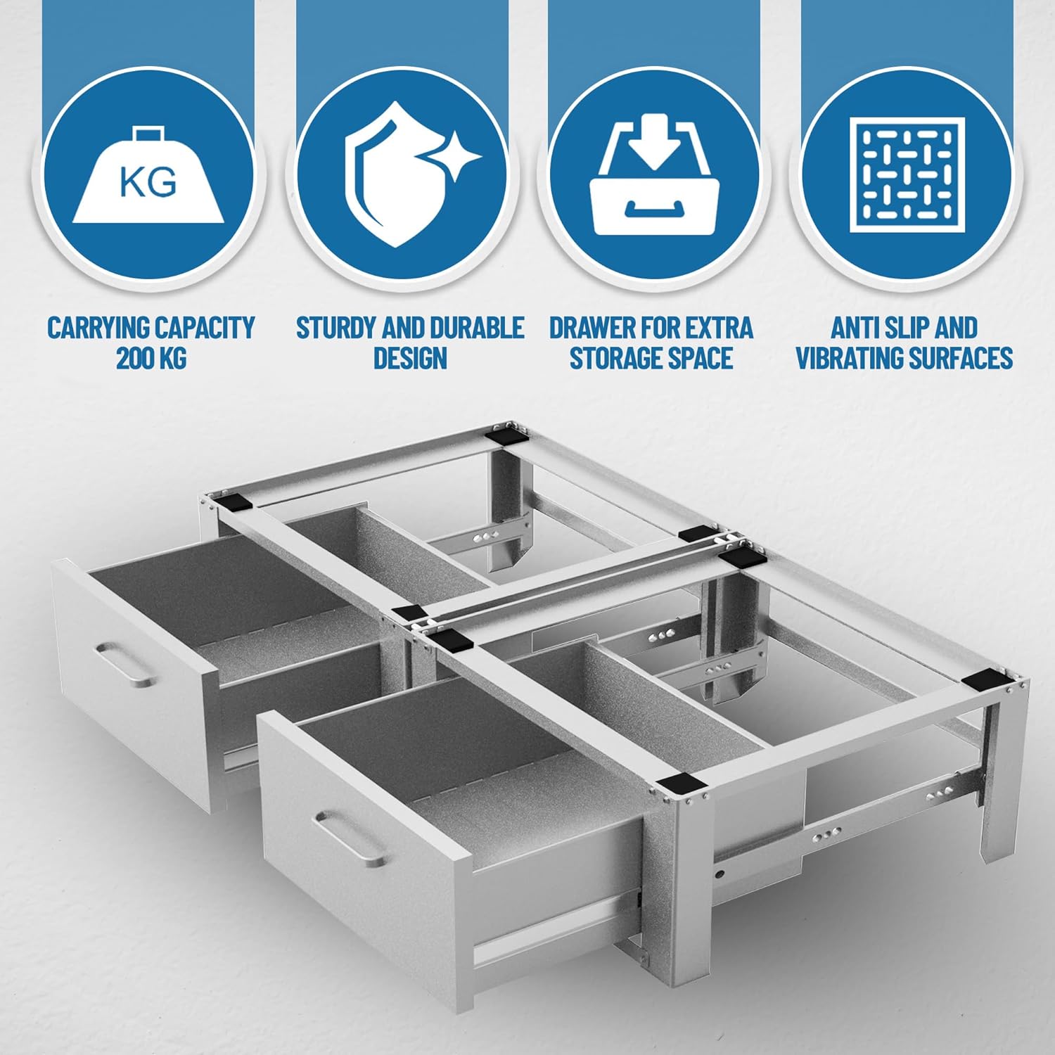 Vonia raised washing machine - Washing machine stand with integrated drawer - Double - White