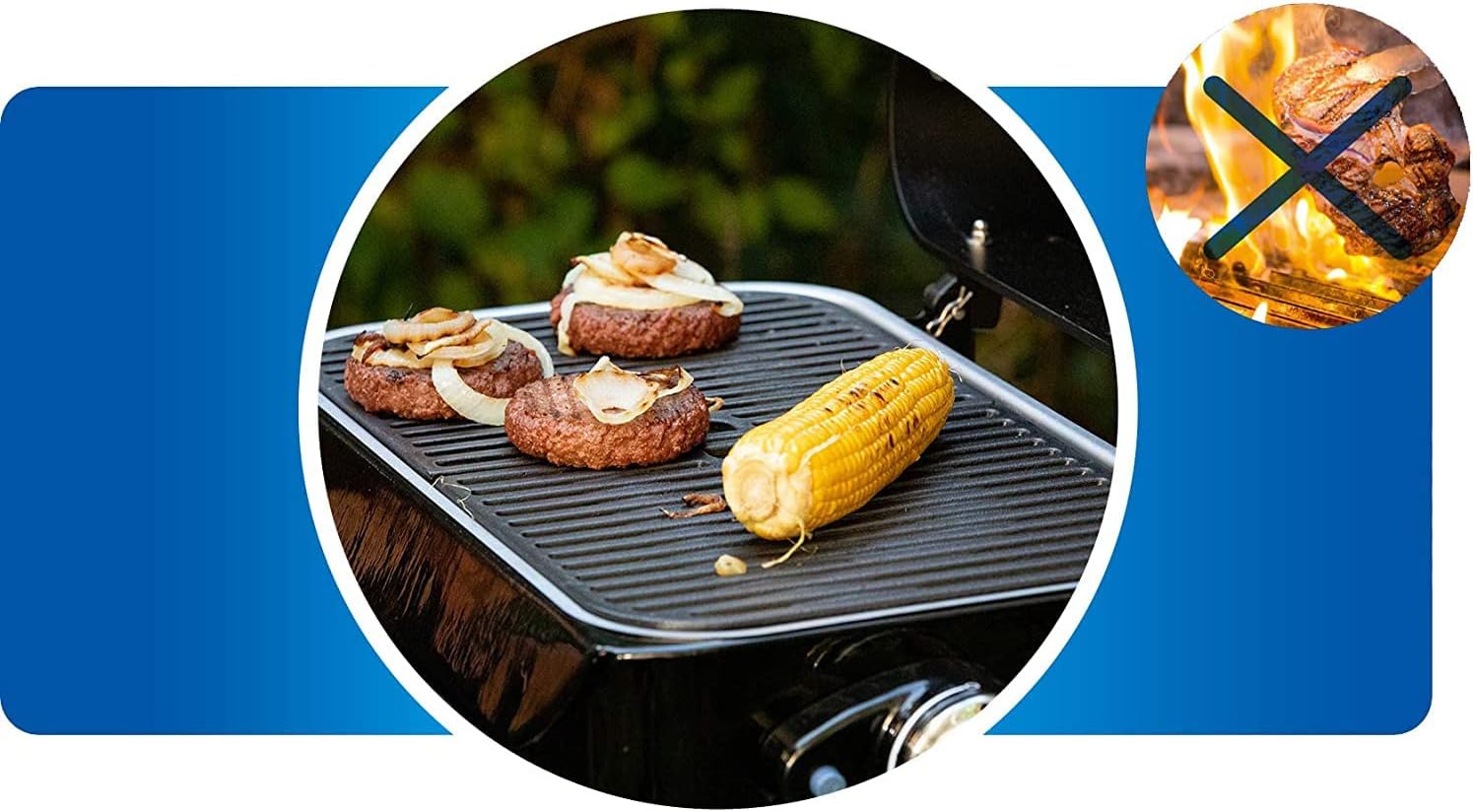 Attitude2go, Low Smoke Tabletop Barbecue, Portable BBQ, with Lid, Thermometer, and Cast Iron Grill, Power Supply: CV 470 Plus Gas Cartridge, Gray