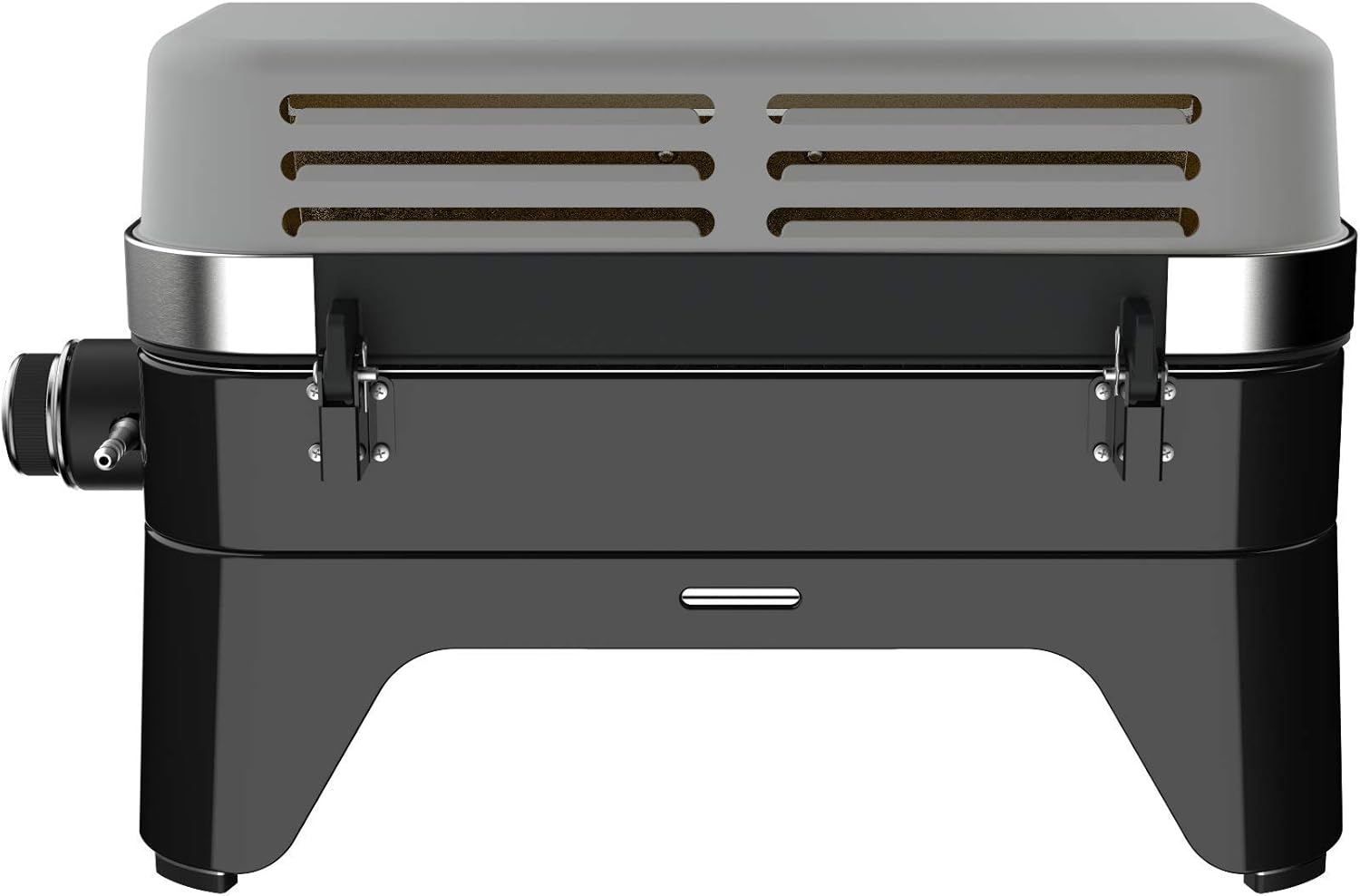 Attitude2go, Low Smoke Tabletop Barbecue, Portable BBQ, with Lid, Thermometer, and Cast Iron Grill, Power Supply: CV 470 Plus Gas Cartridge, Gray