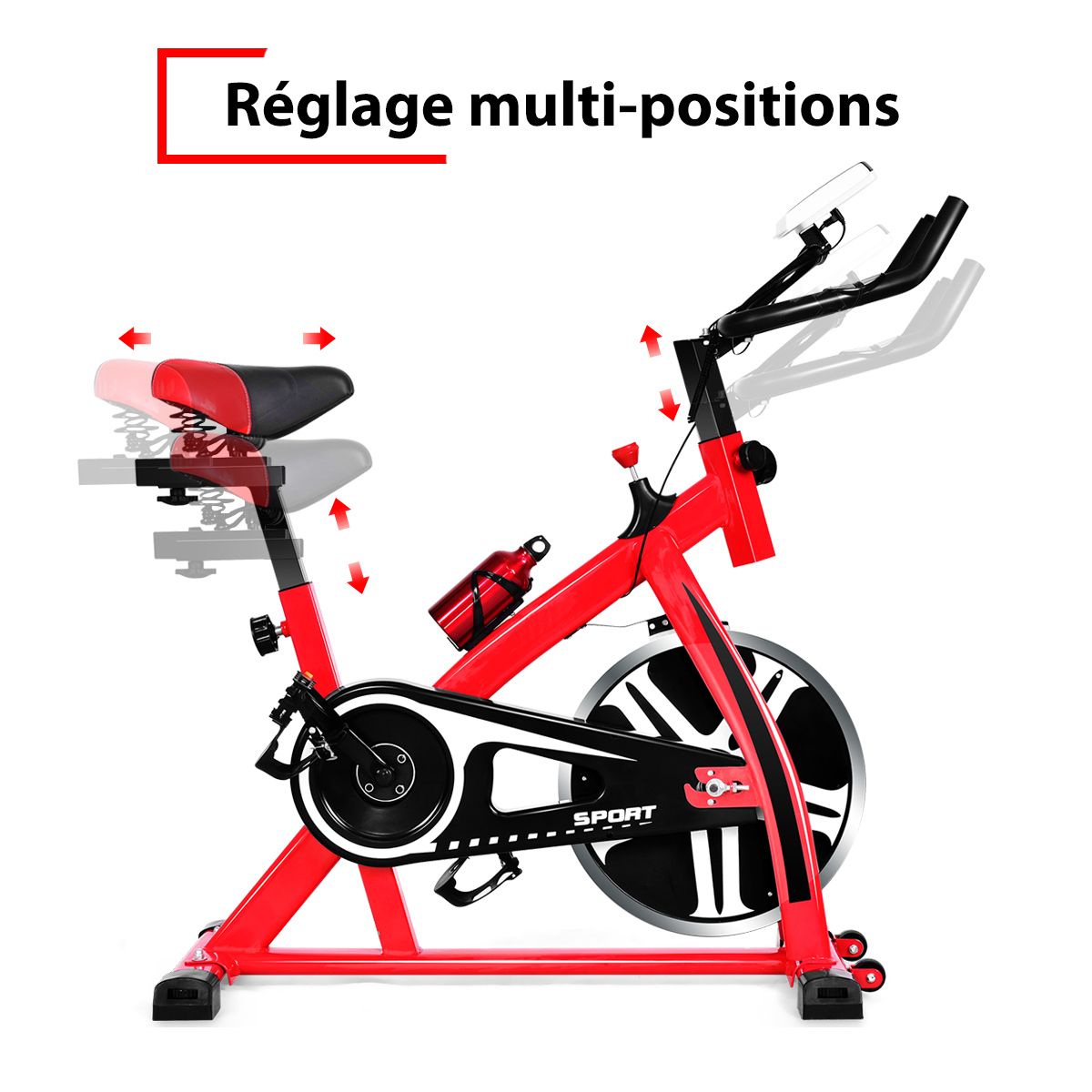 Indoor Exercise Bike with Flywheel 8 KG Silent Kettle Cup Holder LCD Screen Adjustable Saddle and Handlebar -