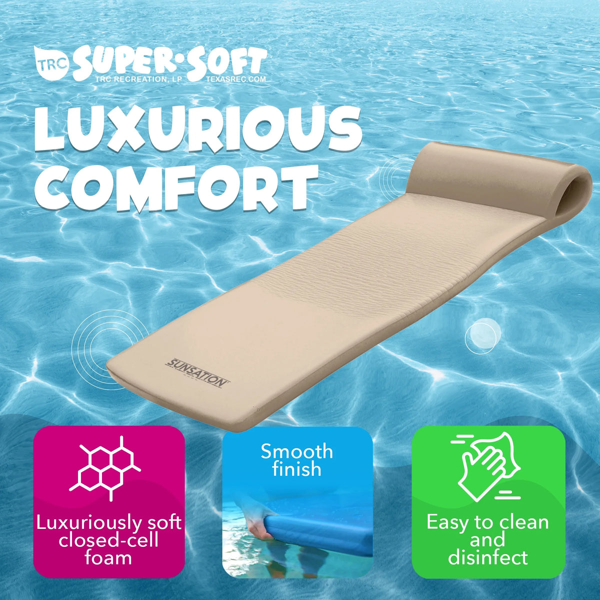 TRC Recreation Sunsation 1.75" Thick Foam Swimming Pool Lounge Float, Navy - Product image 24