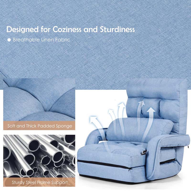 Folding Lazy Sofa Floor Chair with 6-Position Adjustable Backrest, Lumbar Pillow & Armrests - Product image 33