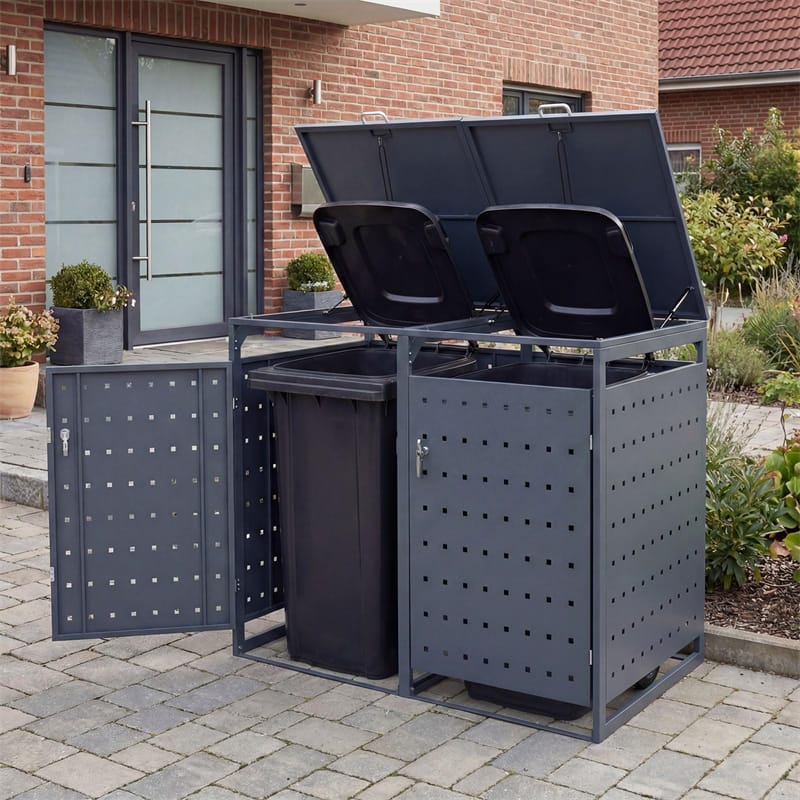 Outdoor Metal Garbage Bin Storage Shed for 2 Trash Cans, 44 Cu.Ft Double Trash Can Enclosure w/ Gas Struts - Product image 1