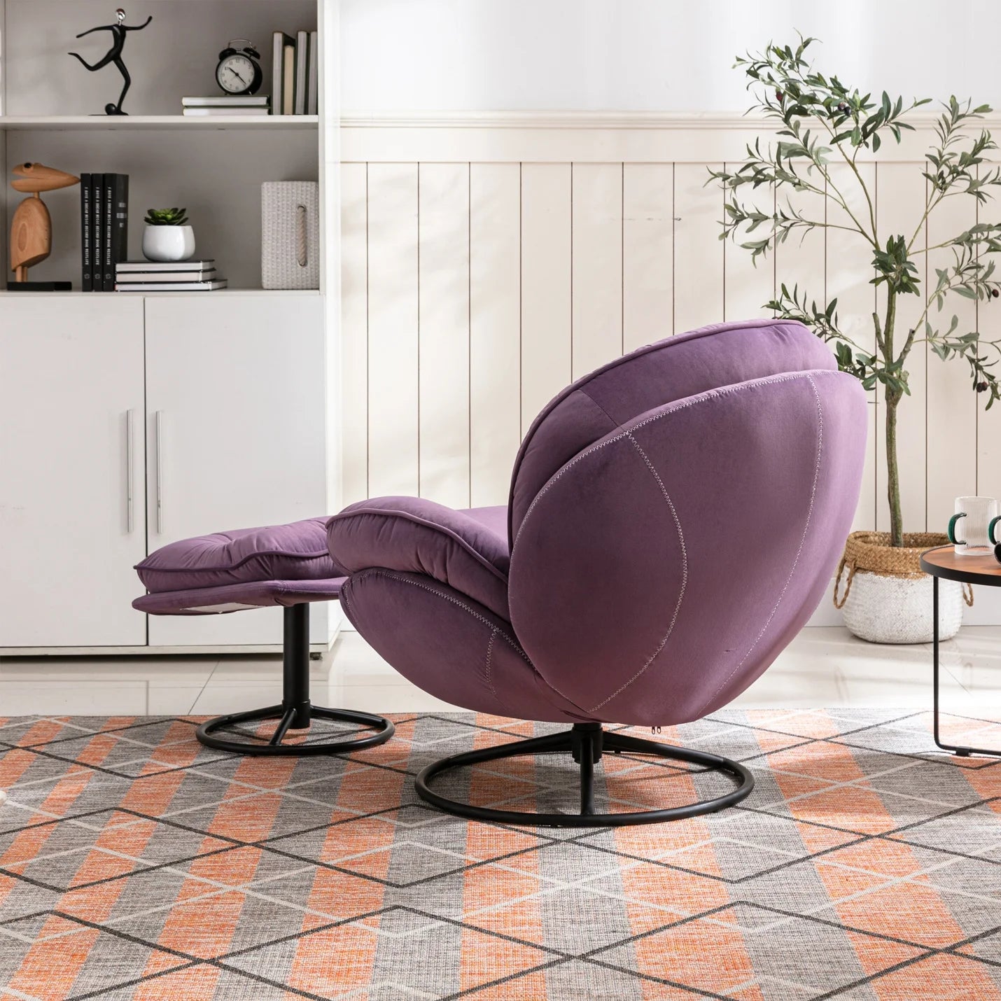 Velvet Swivel Accent Chair with Ottoman, Modern Chaise Lounge Chair with Metal Frame and Footstool - Product image 30