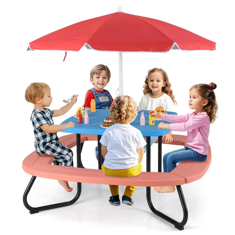 8-Person Kids Picnic Table Bench Set with Removable & Foldable Umbrella - Product image 23