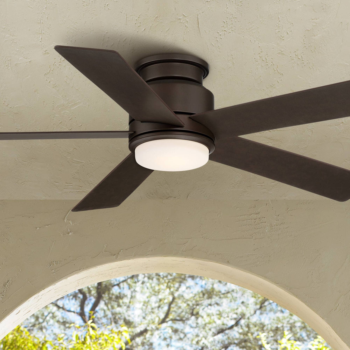 Casa Vieja 52" Grand Palm Modern Outdoor Hugger Ceiling Fan with Dimmable LED Light Remote Control Oil - Product image 1
