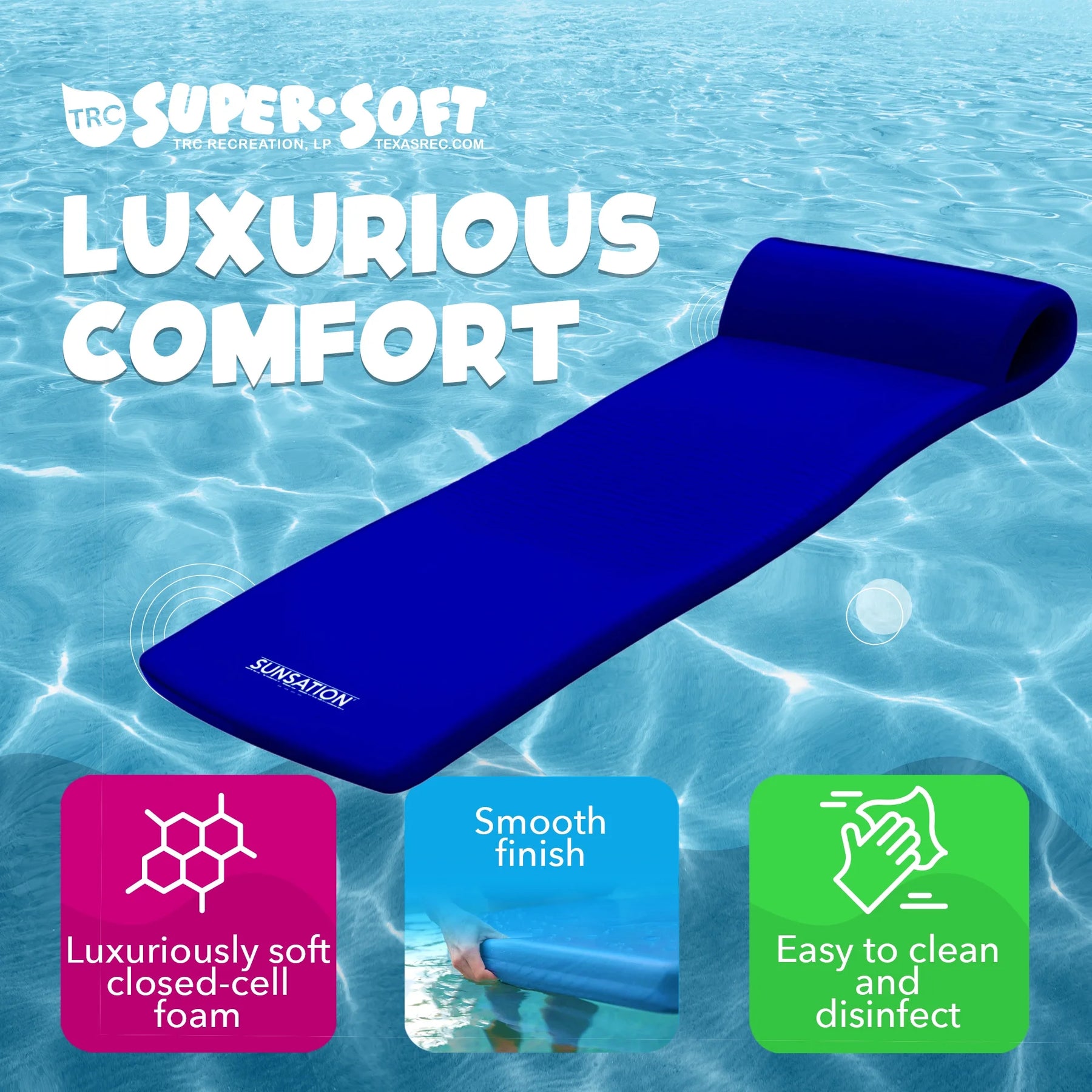 TRC Recreation Sunsation 1.75" Thick Foam Swimming Pool Lounge Float, Navy - Product image 16